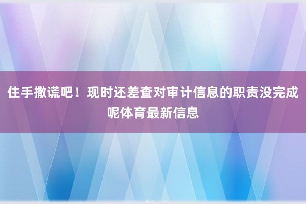 住手撒谎吧！现时还差查对审计信息的职责没完成呢体育最新信息